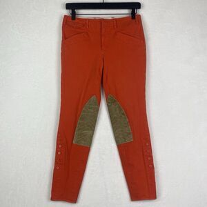 Ralph Lauren Equestrian Riding Pants Womens Size 6 Orange Leather Patch Pockets